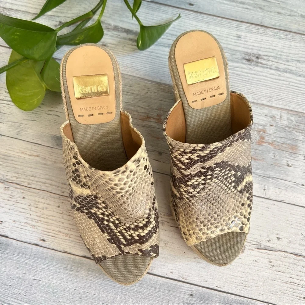 Kanna Women’s Snake Skin‎ Wedge Espadrilles Open Toe Shoes Size 36